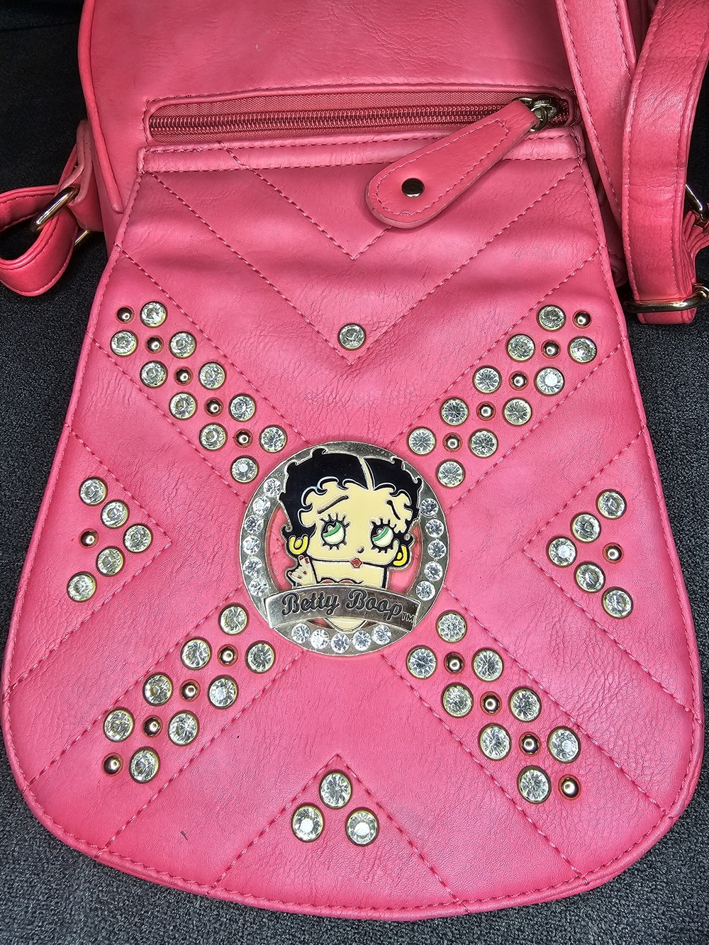 Betty Boop Pink Studded Crossbody Bag with Character Emblem - Picture 7 of 7